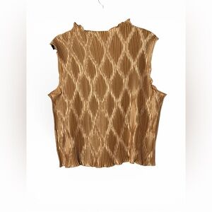 Vintage Bronze Pleated Party Top Metallic Sleeveless Blouse